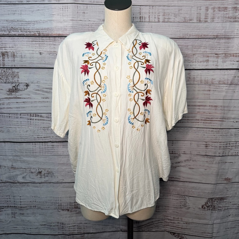 VTG Impressions of California 18 Embroidered Blouse White Button‎ Down Shirt